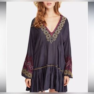 Free People Embroidered Mini Dress Long Sleeve large